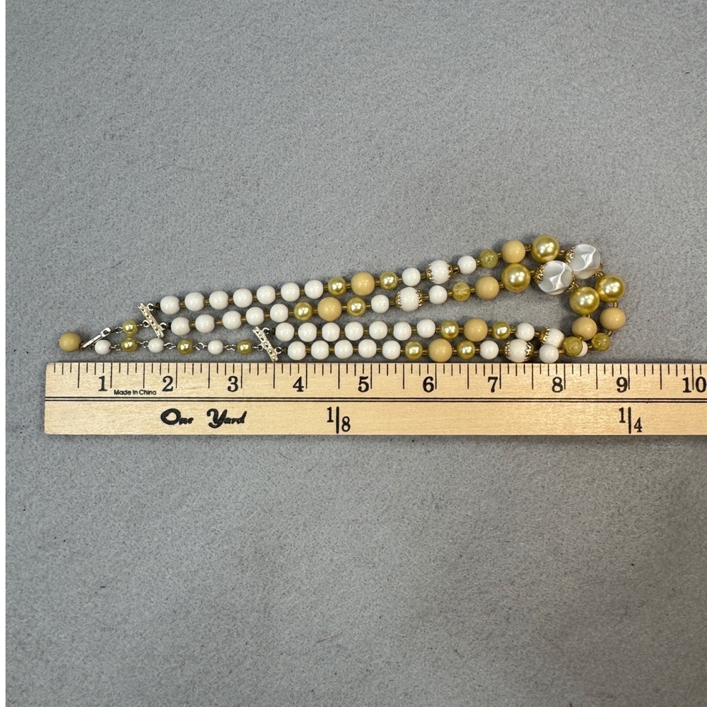 Vintage Old Money Japan Faux Pearl Gold Bead Multi Strand Collar Necklace Bridal - Picture 3 of 4